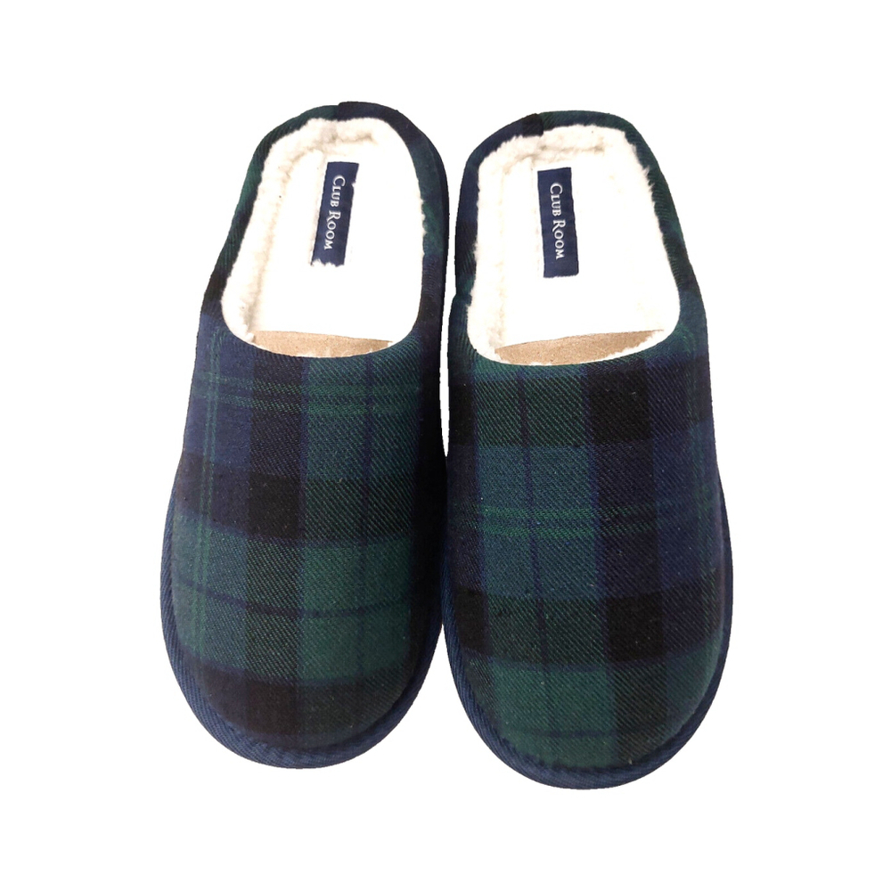 Club Room Men's Blue & Green Plaid Indoor/Outdoor Slippers Size Small 6-7 - Picture 3 of 15